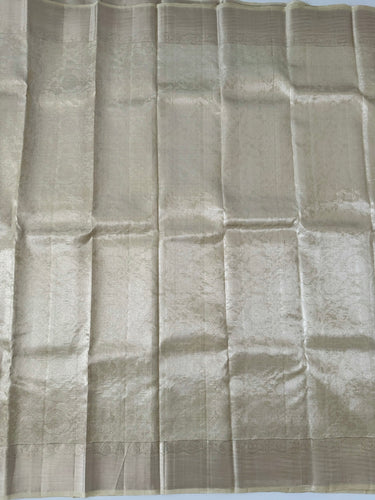 ShopNaya Exclusive | Metallic Kanchipuram Pure Silk Saree | Off-White | Pure Silver Zari | Handwoven | Ships from California